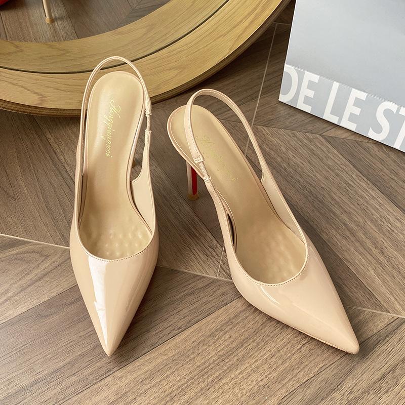 

Nude high heels women s stilettos 2025 new summer not tired feet patent leather temperament beautiful sexy bag head sandals 34