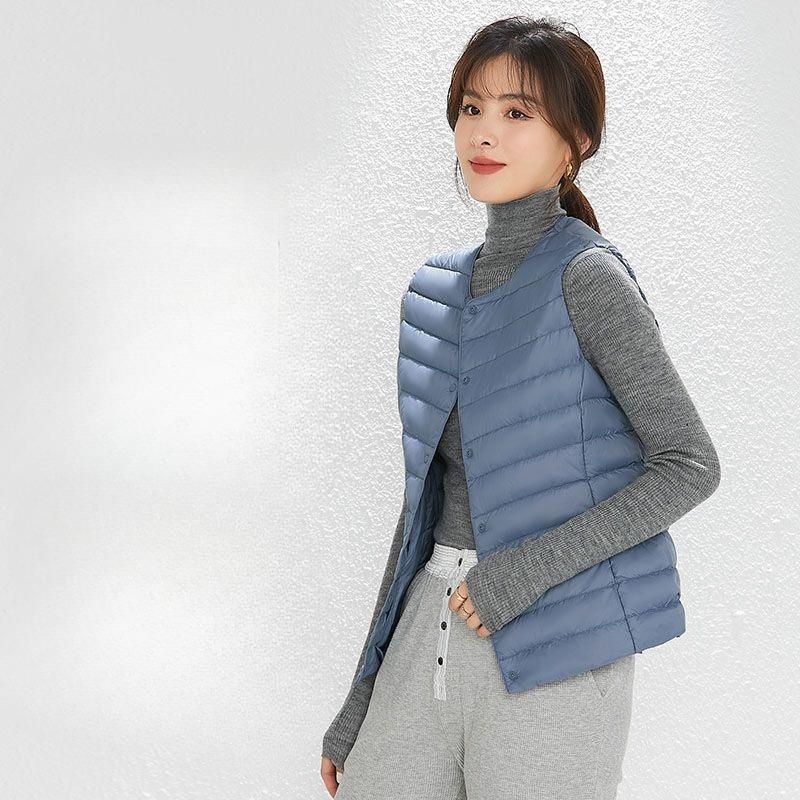 Women's V Neck Sleeveless Down Vest Regular Fit Casual Style Reversible Neckline Waistcoat