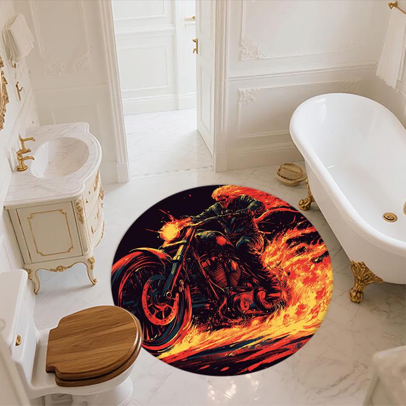 Flame Motorcycle,Round Area Rug,Carpet Rug for Living Room Bedroom Sofa Playroom Decor,Non-slip Floor Mat
