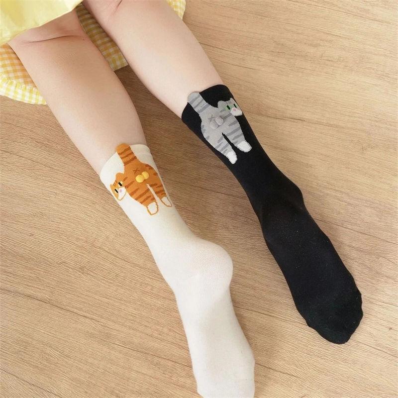 Cute Cat Socks with Balls Cotton Funny Animal Fun Crew Socks Casual Cats Print Cozy Socks