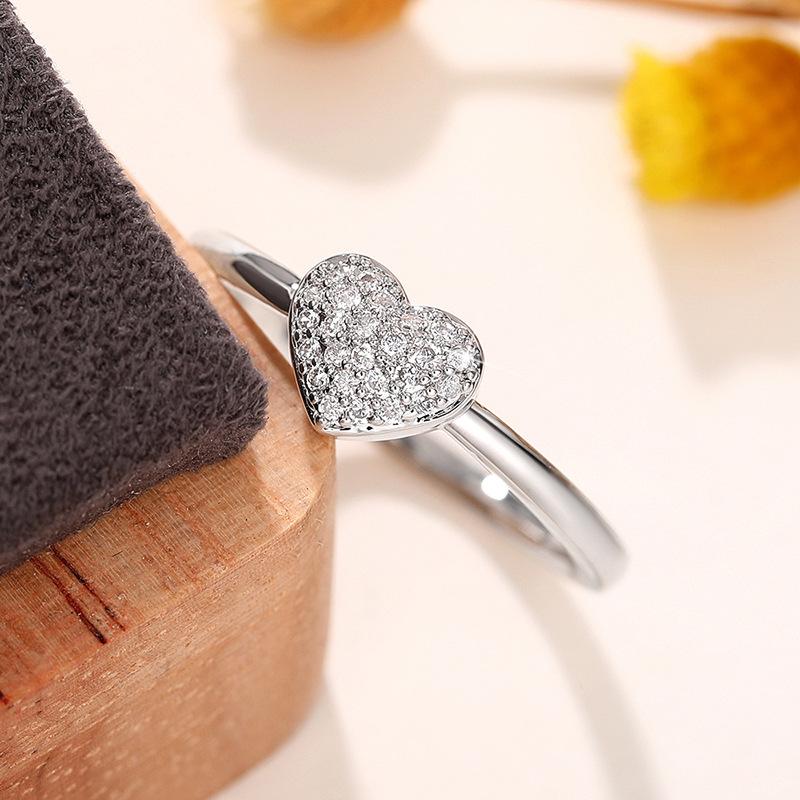 Heart-shaped full diamond simple ring, sweet and cute fashion versatile romantic ring, love ring women's jewelry