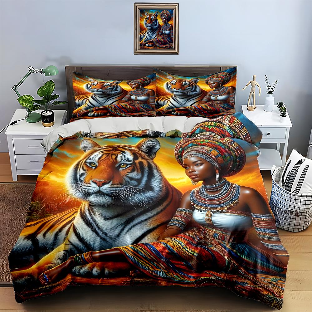 Tiger Tribal Artwork Bedding Duvet Cover Sets Duvet Covers Pillowcases Gifts (1 * Duvet Cover 2 * Pillowcases, Without Duvet Insert)