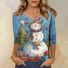 3/4 Sleeve Shirts For Women Print Christmas Tees Blouses Casual Plus Size Basic Tops Pullover