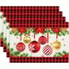 4/6pcs Snowflake Ball Christmas Placemats, Buffalo Plaid Floral Placemats, 12x18 Inch Christmas Dinner Placemats, for Table Decor, Outdoor Home Holida