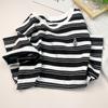 Women's 2023 Summer Cartoon Embroidered Striped Crew Neck Cotton T-Shirt