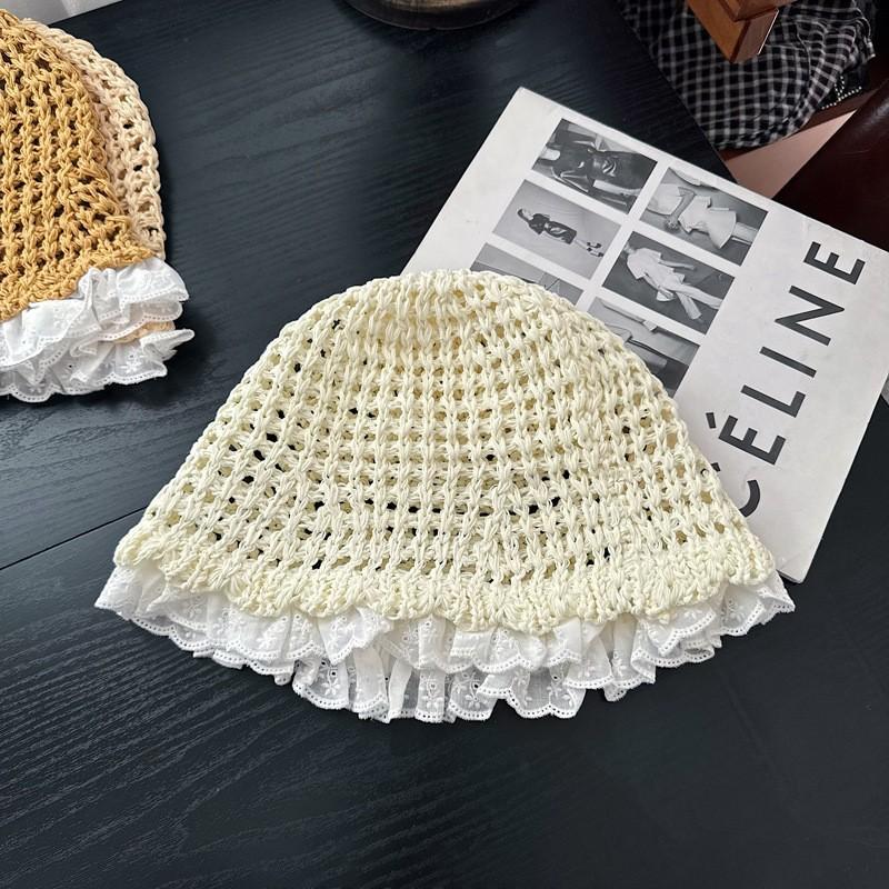 Summer new sun hat women's South Korea Dongdaemun weaving hollowed out after split fork sun protection hat fisherman hat children