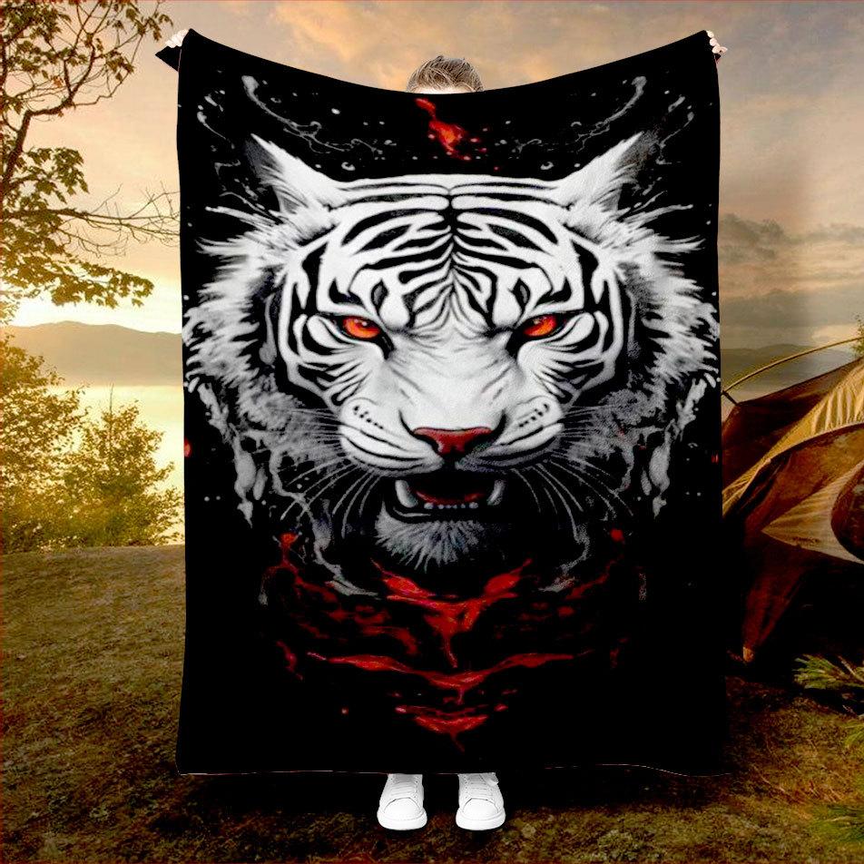 

Red-eyed White Tiger Pattern Printed Blanket for Sofa Bed Travel Camping Living Room Office Conditioning Blanket 75x90cm