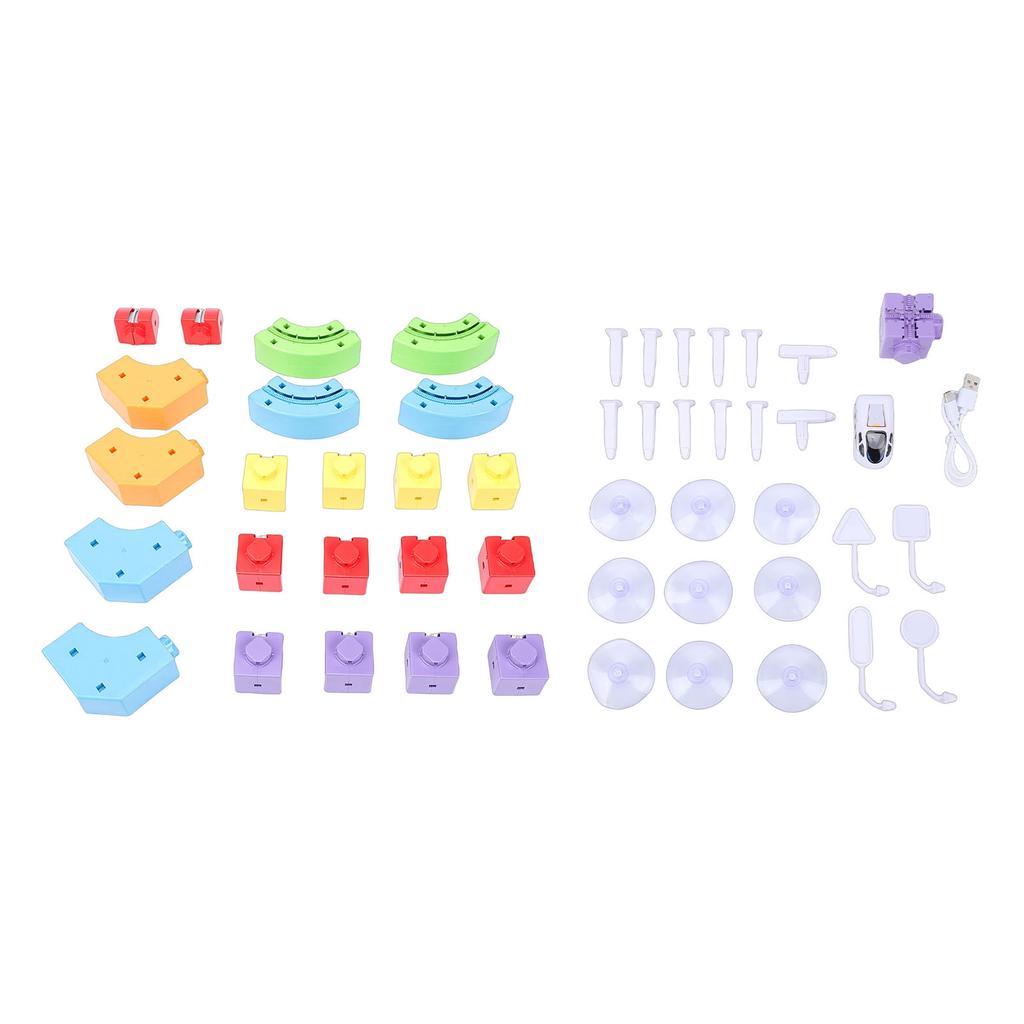 51-teiliges 3D-Eisenbahnstrecken-Set mit wiederaufladbarem USB-Rennwagen-Strecken-Set, STEM-Bausteine, einfach zu lösen und zu verstauen