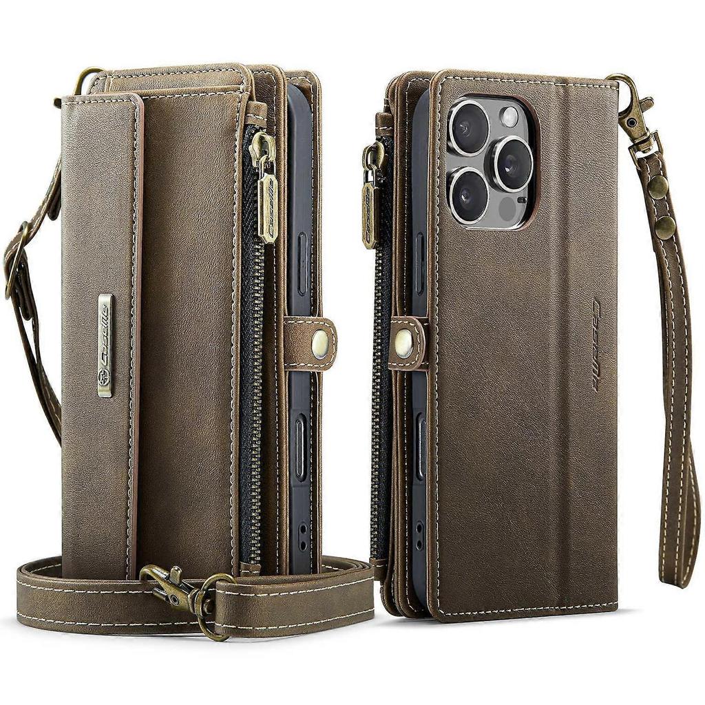 Para iPhone 14 Pro Max Funda CASEME C39 Cartera con Cremallera Bloqueo RFID Tapa de Cuero con Soporte y Correa - B