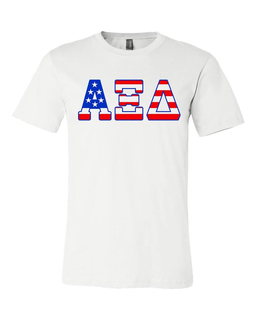 Alpha Xi Delta Bella+Canvas T Shirt USA American Flag Sorority Letters NEW
