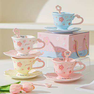 Tazza in Ceramica con Rilievo Fiore di Ciliegio ad Alto Valore Personalizzata Creativa Cuore di Ragazza Casa Tazza da Acqua Tazza da Caffè Sottobicchiere Souvenir