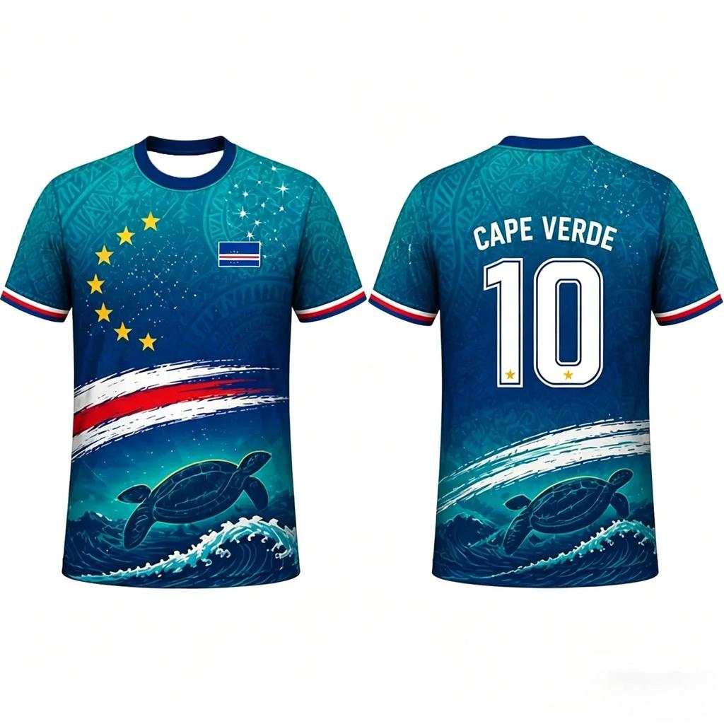 Camisa de futebol de Cabo Verde, estampa tropical 3D, tamanho família, adequada para crianças e adultos, para treino, fitness e corrida.