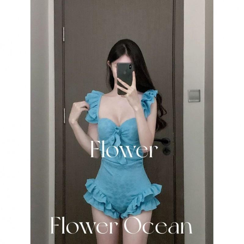 

Beautiful Little White Flowers Girlish One-piece Pure Desire To Show Slimming Cover Meat Hot Vacation Swimsuit Style XL синий