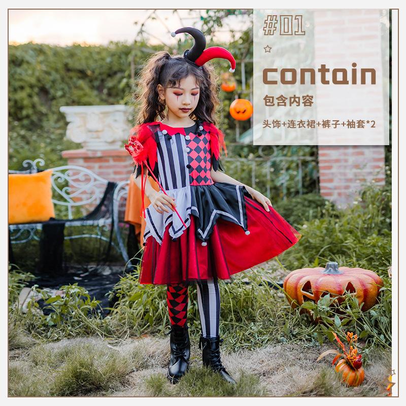 Halloween clown costume kids costume clown soul girl girl show costume horror dress