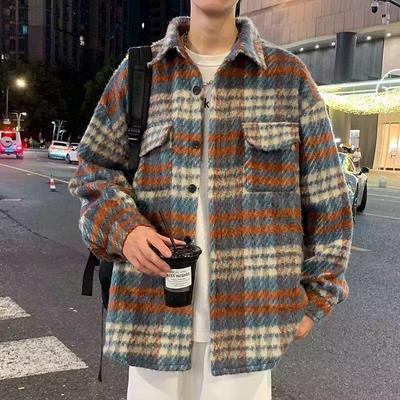 Men's Retro Plaid Brushed Long-Sleeve Shirt - Plus Size, Mid-Length, Loose Fit for Spring