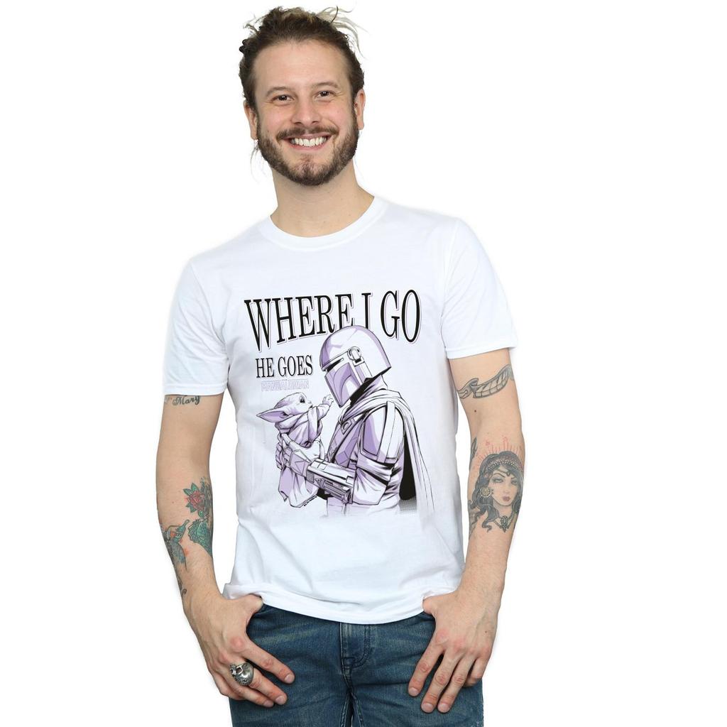 Star Wars Mens The Mandalorian Where I Go T-Shirt
