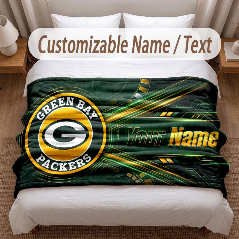 Green Bay Packers Bedruckte Flanelldecke Benutzerdefinierter Name Text Weiche Warme Decke für Schlafzimmer Feiertagsgeschenk