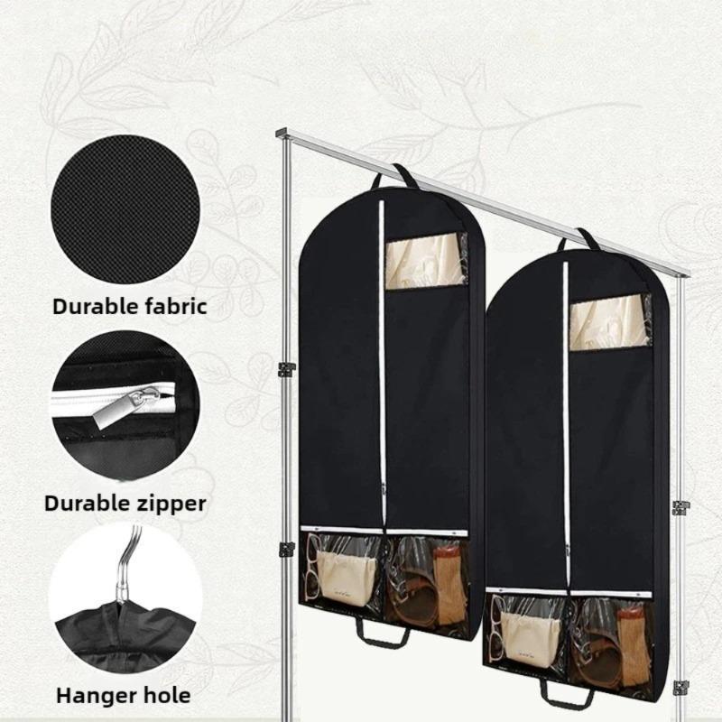 Non-Woven Fabric Hanging Clothing Protector - Extra Thick Dustproof Dust Cover,Winter Coats & Garments with Transparent Pocket