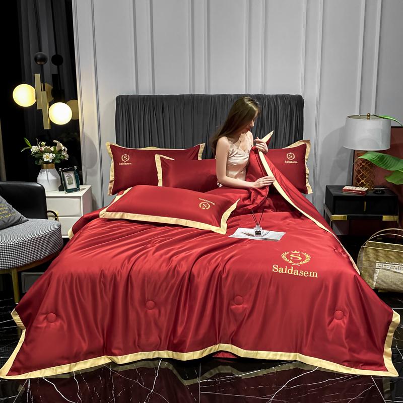 European Style Washed Summer Ice Silk Air Conditioning Quilt Cool Silk Thin Comforter Adult Kids Bed Sheet Pillowcases Bedspread