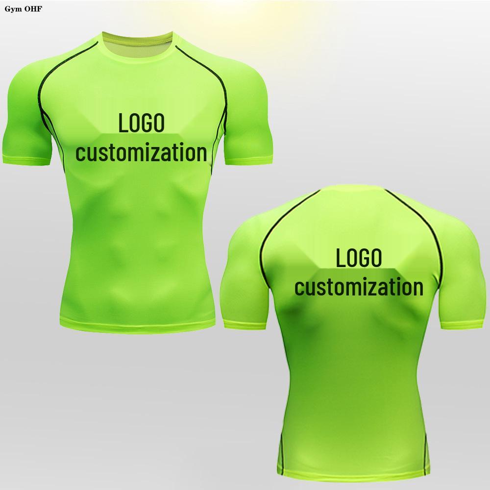 

LOGO Men s High Elastic Compression Short Sleeve T-Shirt for Fitness XXXL неон зелений колір