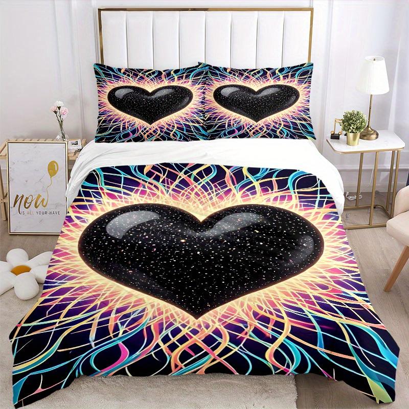 3Pcs Cosmic Heart Printed Bedding Set, Breathable And Soft,(Includes 1 Duvet Cover And 2 Pillowcases, Quilt Not Included) Yy250815168