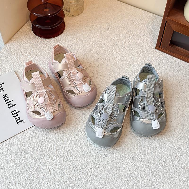 Girls Casual Shoes Toes Capped Kids Princess Shoes Pull Rope Soft 2025 Summer New Children Sports Shoes Hollowed-out Cute Stars