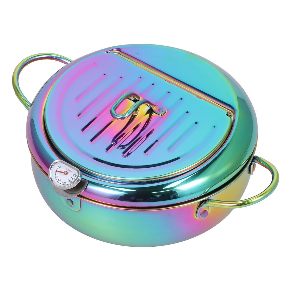Stainless Steel Fryer with Thermometer 3.2L Non Stick Deep Frying Pot Kitchen Cookware Accessory