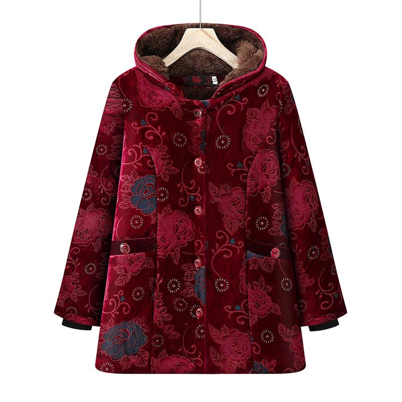 Yalu Elderly Women's Thickened Hooded Winter Cotton Jacket