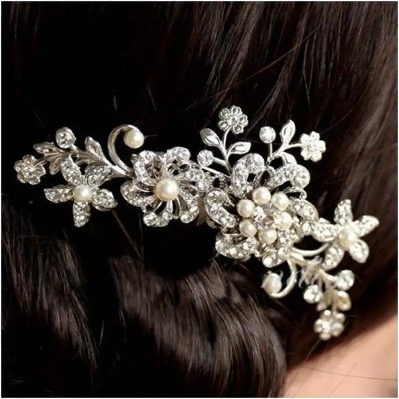 1pc Pearl Water Diamond Bridal Hair Accessory Headwear Silver Wedding Fashion Romantic Women's Jewelry Headbands Hairpins Combs