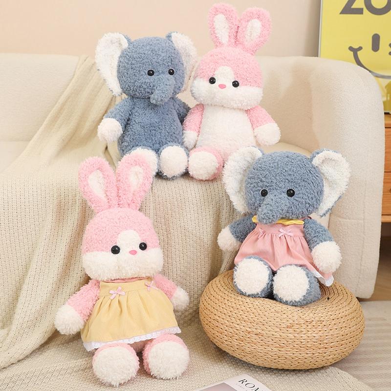 Cute Cartoon Brown Bear Pink Rabbit Plush Toy Soft Stuffed Animal Elephant Doll Home Decor Kids Gift