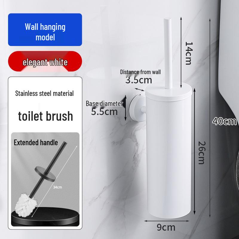 Wall-Mounted Stainless Steel Toilet Brush with Odor-Proof Long Handle and Round Holder for Bathroom Cleaning