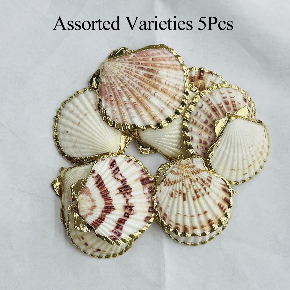 

5 шт., Подвески из натуральной ракушки в морском стиле с золотыми краями, Аксессуары для изготовления ювелирных изделий, DIY ожерелья, Декор для аквариума, Унисекс шармы, Подарки 4-5 см 5Pcs/4-5cm