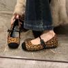 Spot Sheepskin Version~ Versatile Commuter Temperament Round Head with Retro Leopard Print Inner Height Increase Mary Jane Single Shoes Ol