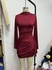 2026 Women's Autumn/Winter Solid Color Slimming Dress with Sashes and Long Sleeves