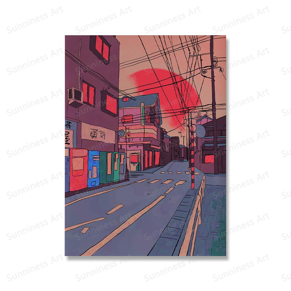 Comics Posters Kyoto City Walk Town Prints Cartoon Japan View Street Landscape Painting Wall Art Pictures for Living Room Decor