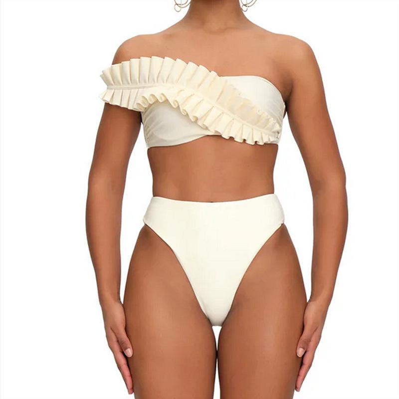 1011 European and American popular simple irregular split swimsuit women wear more bikinis
