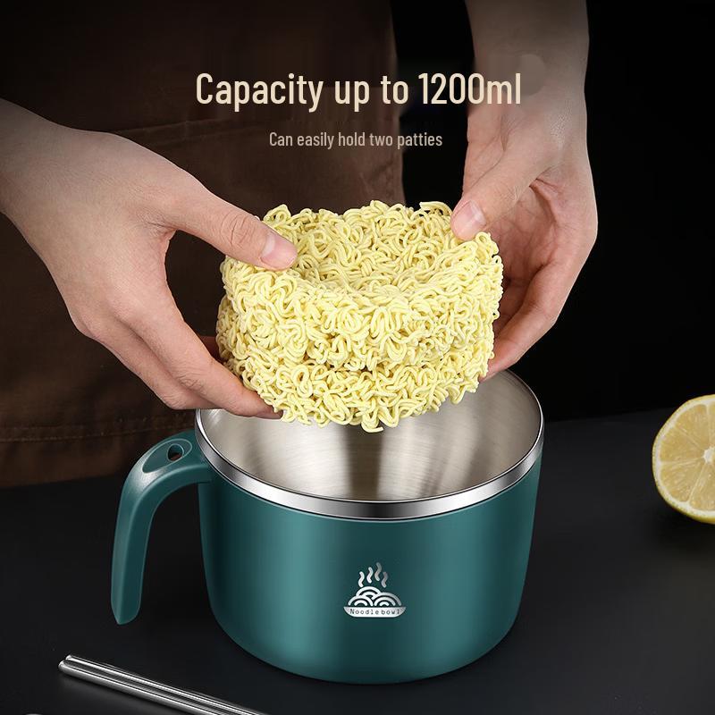 ZISIZ Portable 304 Stainless Steel Soup/Noodle Bowl with Lid & Drainer
