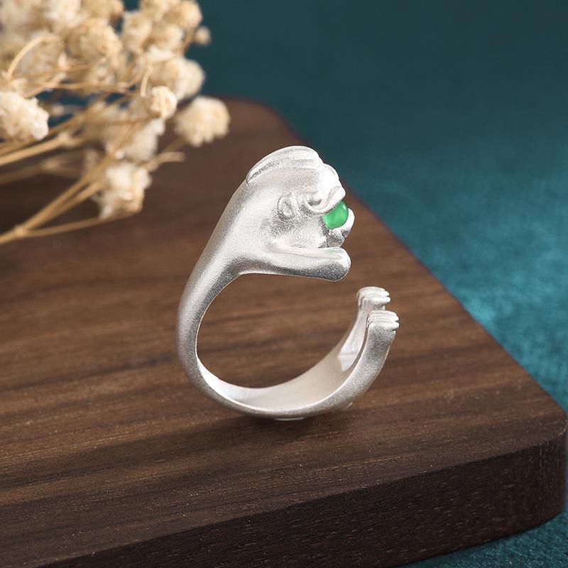 2022 Year of the Tiger Gold Plated Chalcedony Agate Pixiu Ring: Chinese Style Retro Thumb Ring