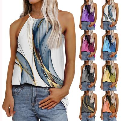 Women's Fashion Casual Sleeveless Printed Adjustable Straps Vest T-Shirt Top