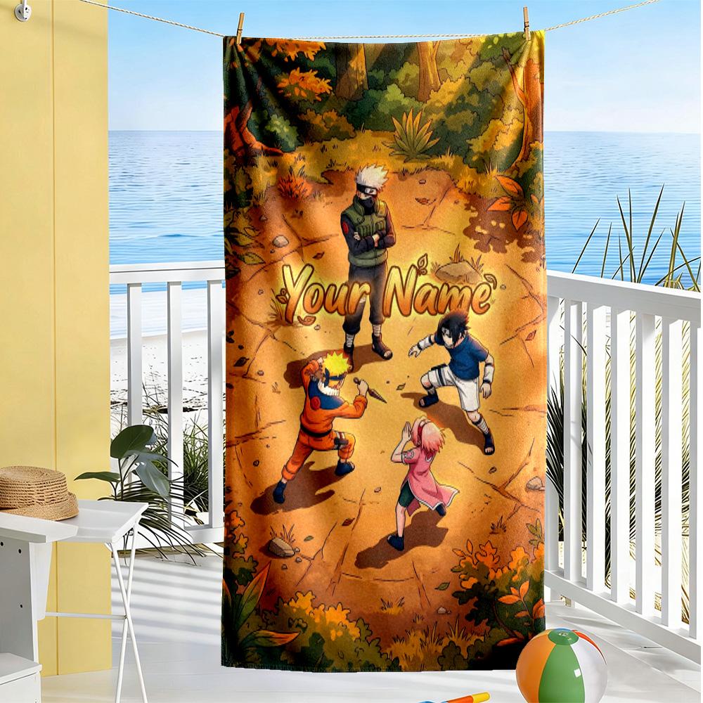Naruto Character Personalized Text Beach Towel High Absorbency & Quick-Dry Ideal for Travel Outdoor Swim Pool Yoga Surf Camping Hiking Gym Gift Holida