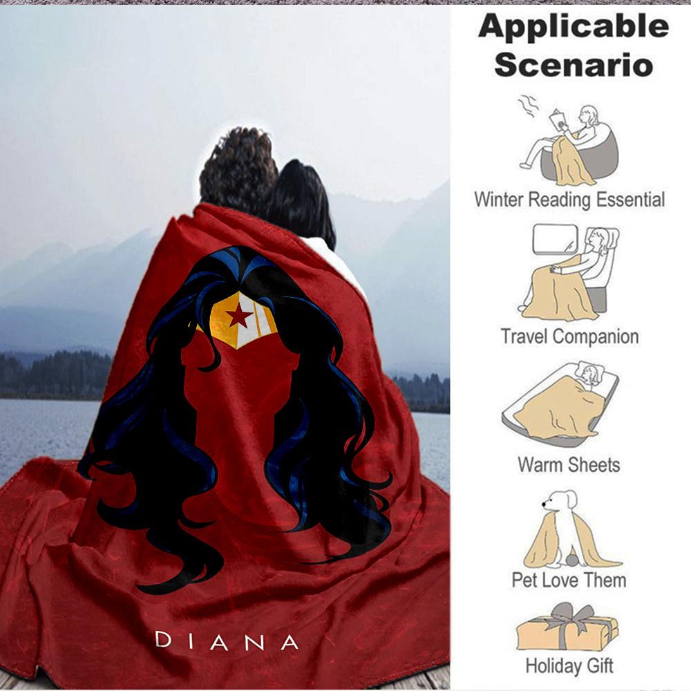 1pc Wonder Woman Diana Flannel Throw Blanket Lightweight Soft Warm All Season Blanket for Sofa, Bed, Travel, Camping L1024222