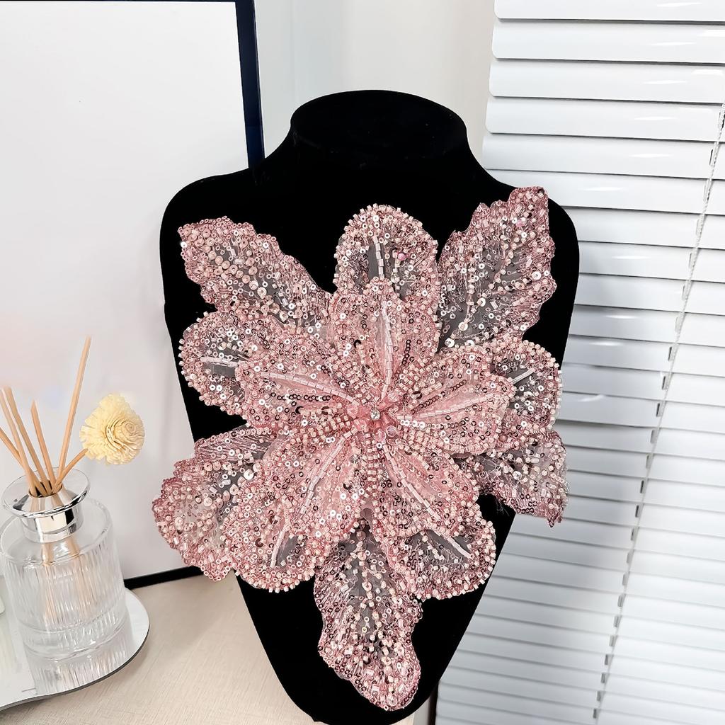 Eye-Catching Flower Fabric Applique Sequined Sewing On Patches for Wedding/ Evening Dress Clothing Patches