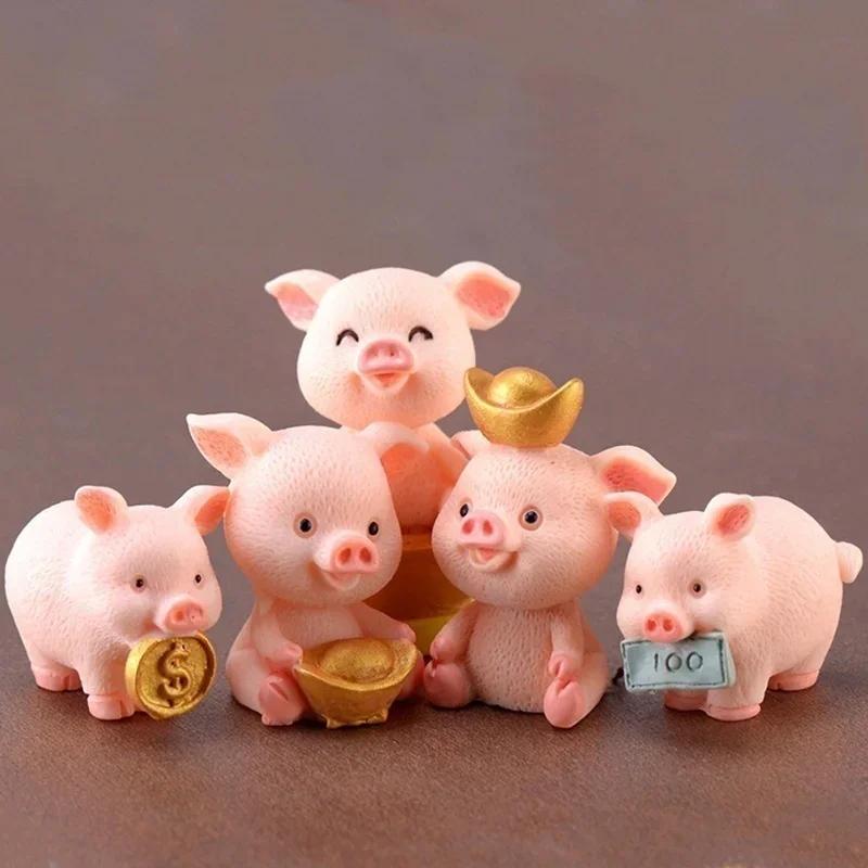 Small Pig Resin Ornaments Creative Mini 5 Kinds Cartoon Pig Statuary Decorative Suitable Home Desktop Cute Animals Decor Statue