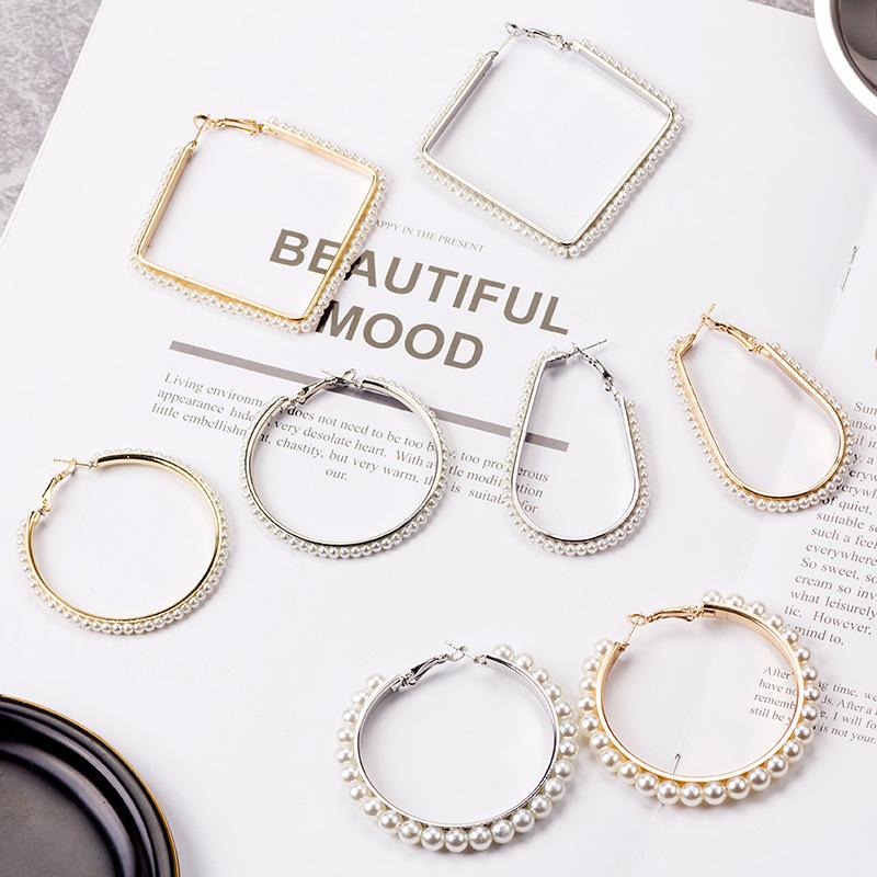 Gold And Silver Geometric Woven Pearl Rice Bead Earrings, Fashion Trend Earrings Retro