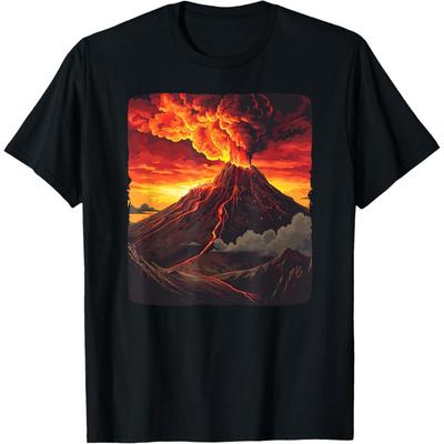 Koszulka Cool lava volcano flow with fire and flames