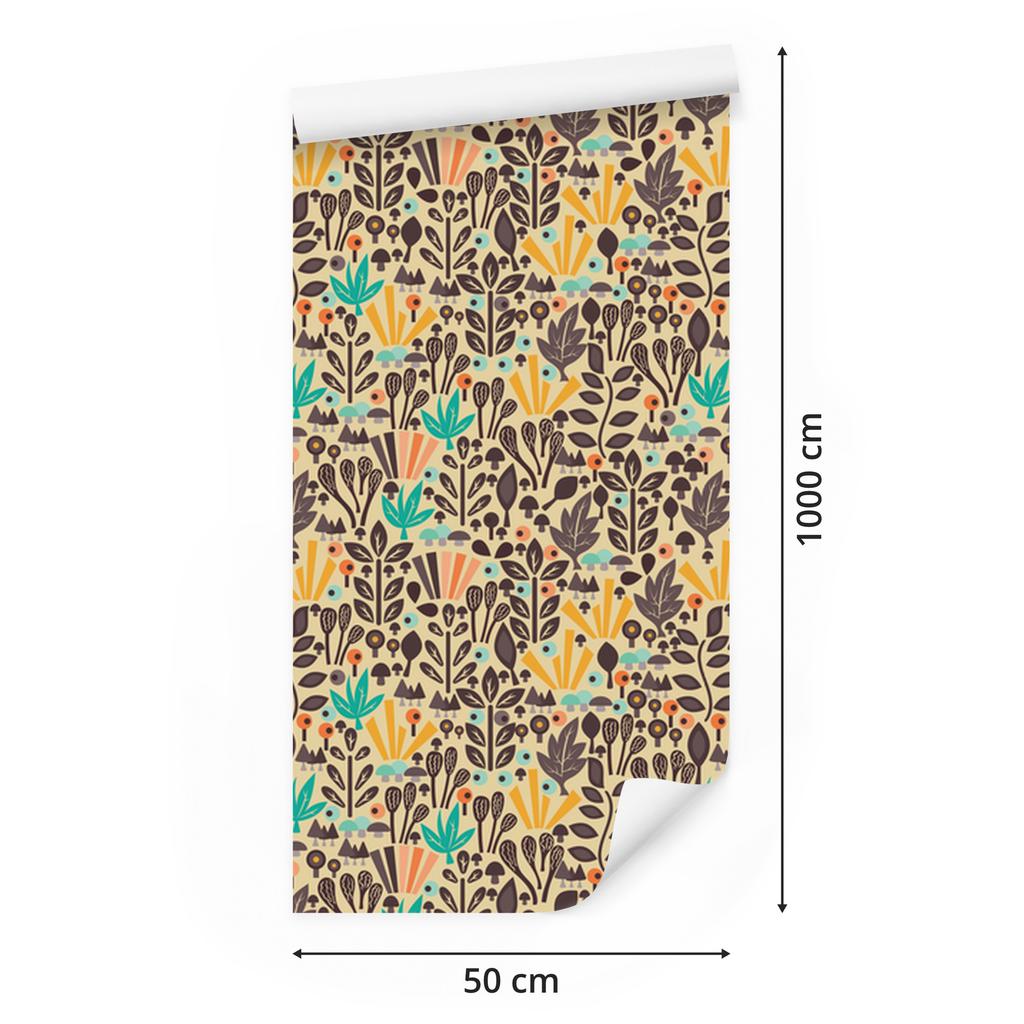 Tree Leaves and Mushrooms Wallpaper for Living Room and Bedroom 50x1000