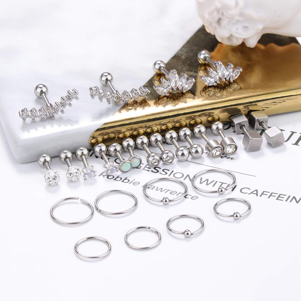 1 Pairs Stainless Steel Cartilage Stud Earrings for Men Women Helix Tragus CZ Barbell Conch Piercing Earrings Ear Hoop Earrings
