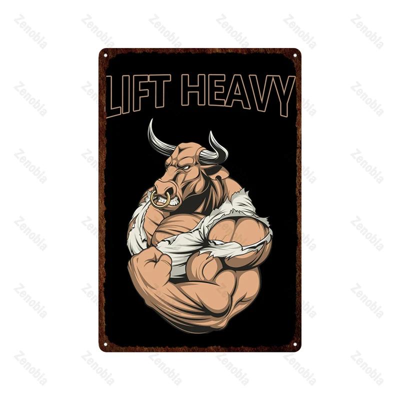 Trening Mięśni Fitness Metalowy Znak Podnoszenie Ciężarów Boks Sport Metalowa Tablica Tabliczki Sztuka Podnoś Ciężkie Blaszane Plakaty Siłownia Bar Wystrój Domu