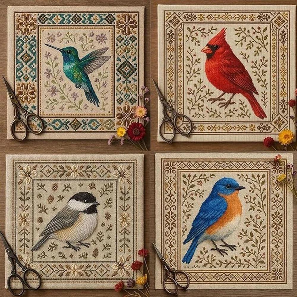 DIY Hummingbird Cross Stitch Kit Non-finished Products with Floral Pattern Birds Cross Stitch Kit Embroidery Art