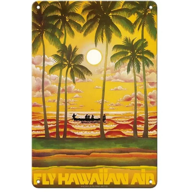 Vintage Hawaii New York Santorini Landscape Travel Tour Poster Retro Metal Aluminum Signs Funny Plaque Home Bar Cafe Wall Decor